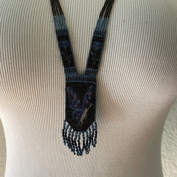 Antique 1920s Flapper Art Deco Micro Beaded Necklace with Butterfly - Picture 4 of 10